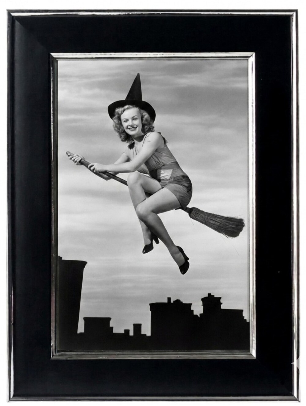 Vintage Flying Pin Up Witch Wican Pagan Halloween Witches Framed Photo Print Art